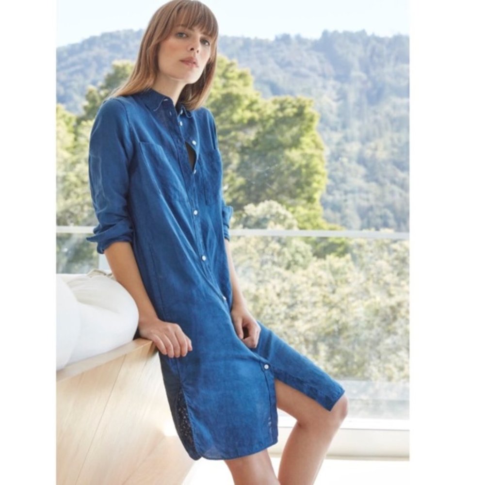 Everlane Womens Linen Blue Shirt Dress (with pockets!)